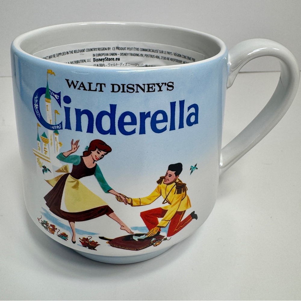 NWT. Disney Parks Walt Disney Cinderella 75th Anniversary Mug. Blue & White Mug
